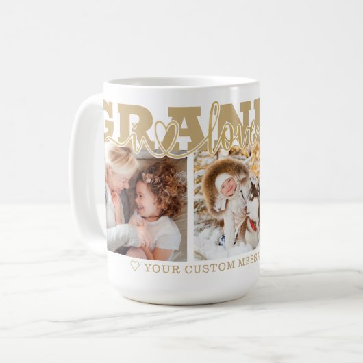 GRANDMA I Liebe Sie 3 Foto Collage Gold Kaffeetasse (Vorderseite Links)