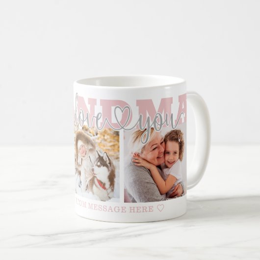 GRANDMA I Love You 3 Photos Pink Gray Kaffeetasse (VorderseiteRechts)