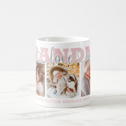 GRANDMA I Love You 3 Photos Pink Gray Kaffeetasse (Mittel)