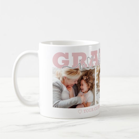 GRANDMA I Love You 3 Photos Pink Gray Kaffeetasse (Links)