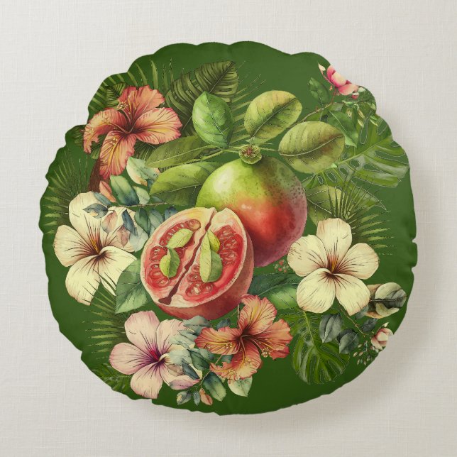 Grandma Manuela's Guavas Rundes Kissen (Vorderseite)