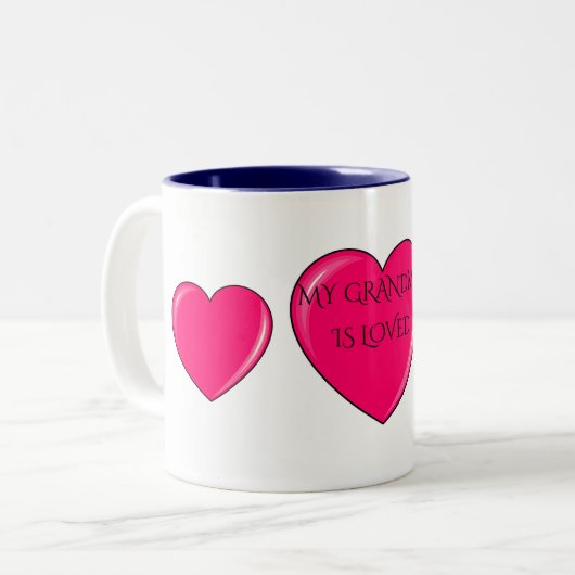 GRANDMA mit rosa Herzen Kaffee oder Tee Tasse. Zweifarbige Tasse (Vorderseite Links)
