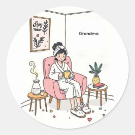 Grandma Mother's Day Cozy Relaxing Illustration Runder Aufkleber