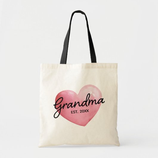 Grandma Reveal Est Year Watercolor Heart Tragetasche (Vorne)