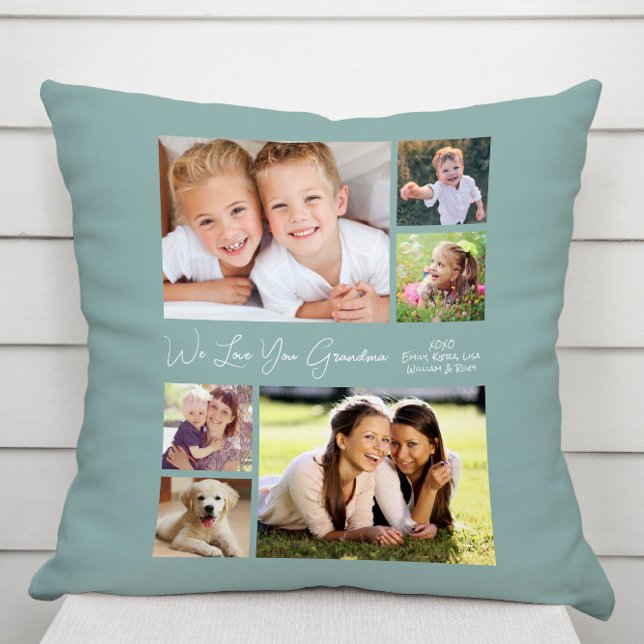 Grandma We Love You Photos Personalized Green Kissen (Von Creator hochgeladen)