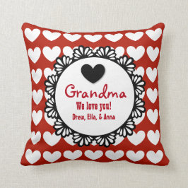 GRANDMA Wir Liebe Sie RED Hearts Lace Pattern E01A Kissen