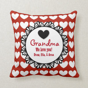 GRANDMA Wir Liebe Sie RED Hearts Lace Pattern E01A Kissen
