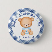 GRANDMA zum Blue Kariert Baby Dusche Button (Vorderseite)
