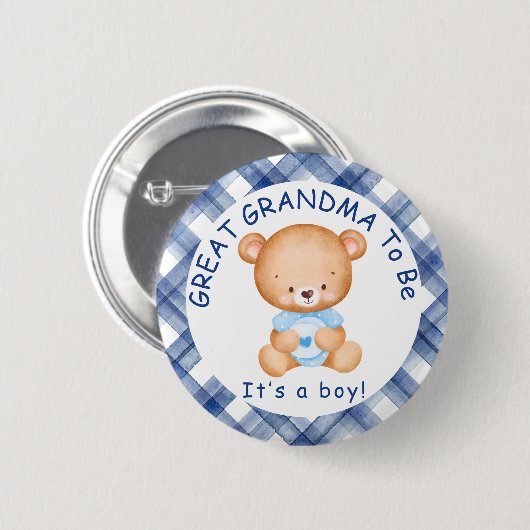 GRANDMA zum Blue Kariert Baby Dusche Button (Vorne & Hinten)