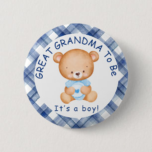 GRANDMA zum Blue Kariert Baby Dusche Button