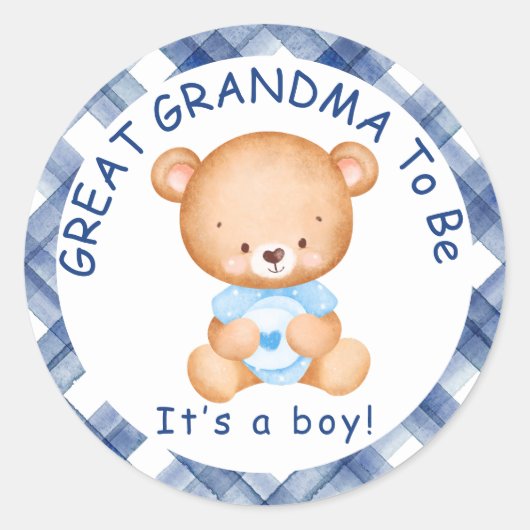 GRANDMA zum Blue Kariert Baby Dusche Runder Aufkleber (Vorderseite)