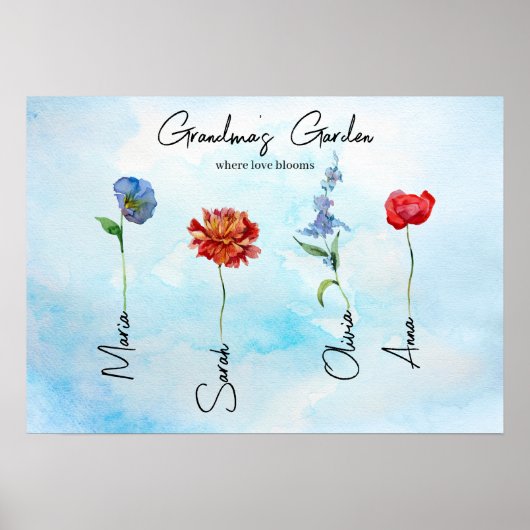 Grandmas Garden | Personalisierte Familienkunst Poster (Vorne)