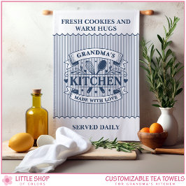 Grandmas Kitchen Blue Stripes Customizable Geschirrtuch