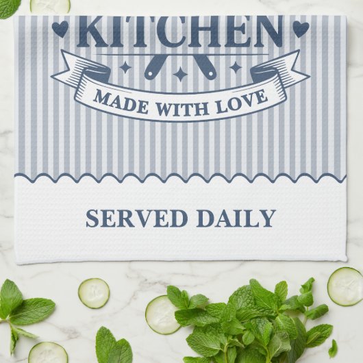 Grandmas Kitchen Blue Stripes Customizable Geschirrtuch (Gefaltet)