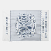 Grandmas Kitchen Blue Stripes Customizable Geschirrtuch (Horizontal)