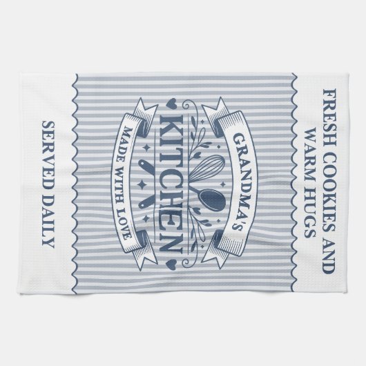 Grandmas Kitchen Blue Stripes Customizable Geschirrtuch (Horizontal)