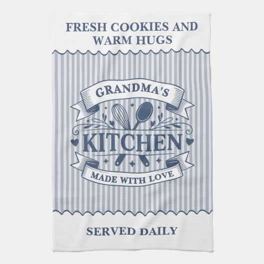 Grandmas Kitchen Blue Stripes Customizable Geschirrtuch (Vertikal)