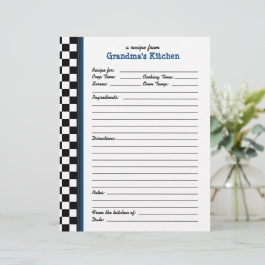 Grandmas Kitchen Checkered Blue Accent Rezept (Stehend Vorderseite)