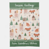 Grandmas Kitchen Santa Claus Muster Personalisiert Geschirrtuch (Vertikal)