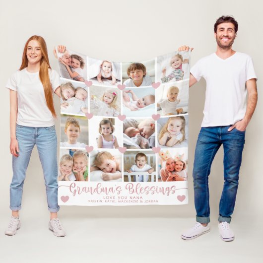 Grandmas Segnungen 16 Foto Rosa Herzen Weiß Fleecedecke (Beispiel)