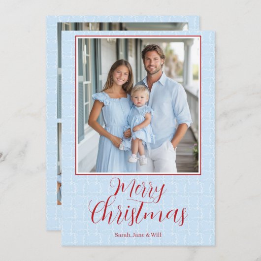 Grandmillenia Light Blue & Red Christmas Card Einladung (Vorne/Hinten)