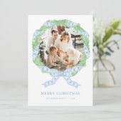 Grandmillenial Blue Wreath Weihnachtsfotokarte Feiertagskarte (Stehend Vorderseite)
