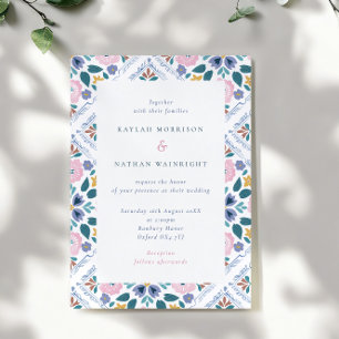 Grandmillenial Blumenmuster-Hochzeit Einladung