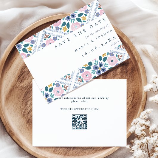 Grandmillenial Blumenmuster QR-Code Hochzeit Save The Date