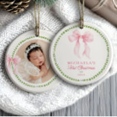 Grandmillenial Bows Baby's First Christmas Foto Keramik Ornament