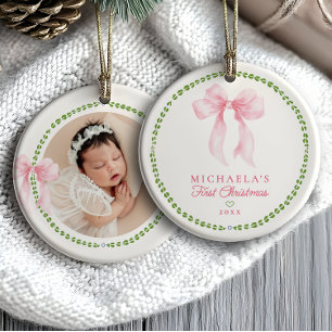 Grandmillenial Bows Baby's First Christmas Foto Keramik Ornament