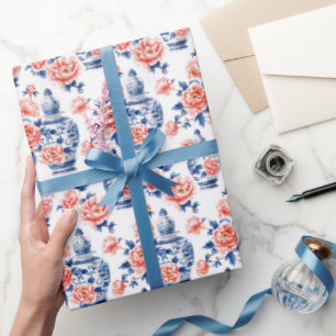 Grandmillenial Chinoiserie Ginger Jar Pink Peonies Geschenkpapier