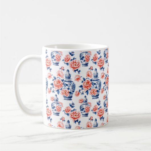 Grandmillenial Chinoiserie Ginger Jar Pink Peonies Kaffeetasse (Links)