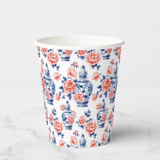Grandmillenial Chinoiserie Ginger Jar Pink Peonies Pappbecher (Vorderseite)