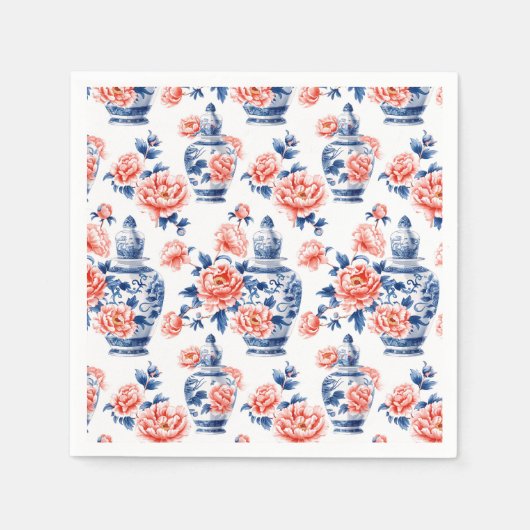 Grandmillenial Chinoiserie Ginger Jar Pink Peonies Serviette (Vorderseite)