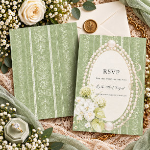 Grandmillenial Floral Elegantes Salbeigrün Hochzei RSVP Karte
