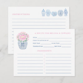 Grandmillenial Pink Peony Blue & White Rezept Card Einladung