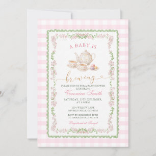 Grandmillenial Pink Tea Baby Shower Einladung