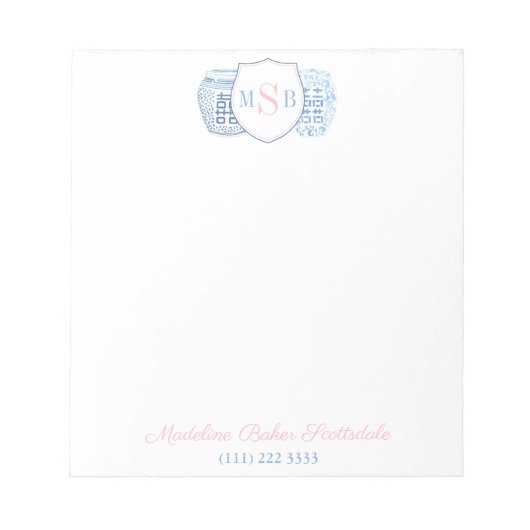 Grandmillenial Pink und Blue Ginger Jon Monogram Notizblock (Vorderseite)