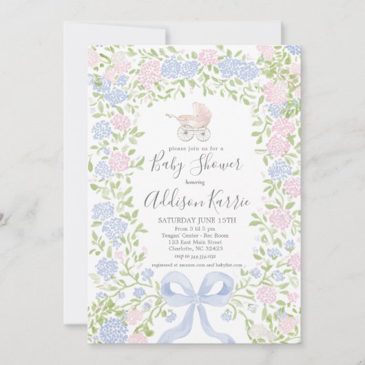 Grandmillennial baby carriage shower invitation einladung (Vorderseite)