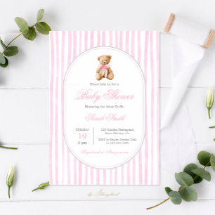 Grandmillennial Bear Baby Shower Girl Einladung