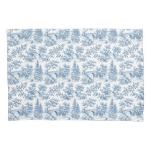 Grandmillennial Blau Toile Landschaft Kissenbezug
