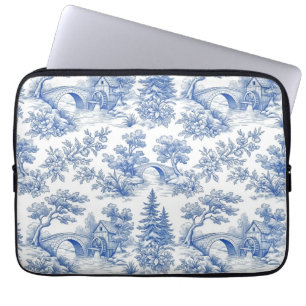 Grandmillennial Blau Toile-Landschaft Laptopschutzhülle
