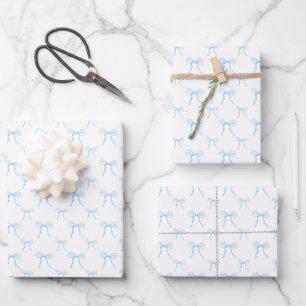 Grandmillennial Blaue Schleife Preppy-Geschenkpapi Geschenkpapier Set