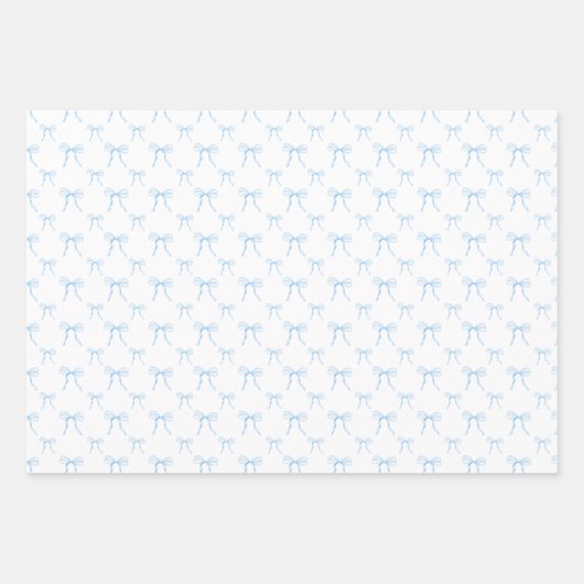 Grandmillennial Blue Bow Wrapping Paper Set Geschenkpapier Set (Vorderseite)