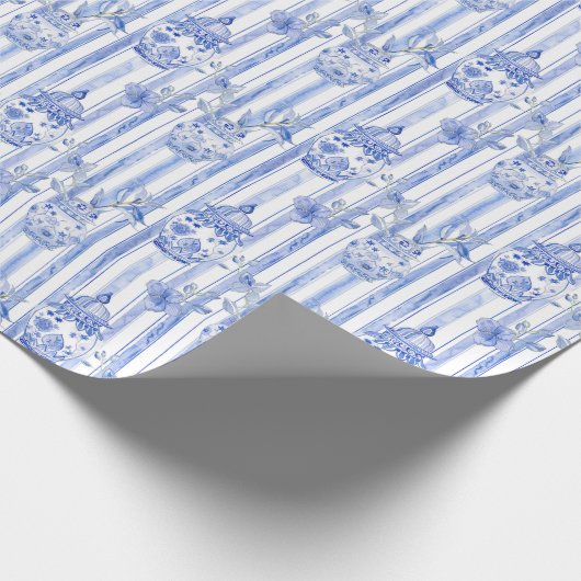 Grandmillennial Blue Chinoiserie Ginger Jar Geschenkpapier (Ecke)