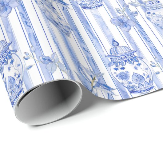 Grandmillennial Blue Chinoiserie Ginger Jar Geschenkpapier (Rolleneckpunkt)