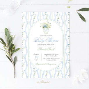 Grandmillennial Blue Ginger Jar Baby Shower Einladung