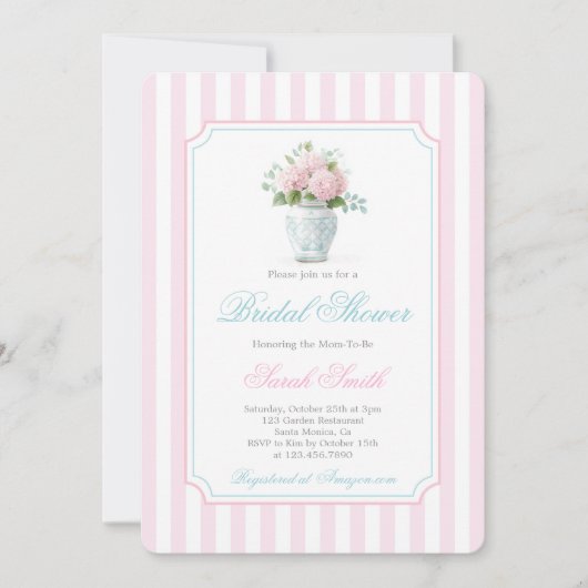 Grandmillennial Blue Ginger Jar Brautparty Einladung (Vorderseite)