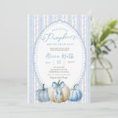 Grandmillennial Blue Pumpkin Boy Twins Baby Dusche Einladung (Stehend Vorderseite)