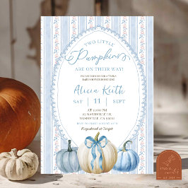 Grandmillennial Blue Pumpkin Boy Twins Baby Dusche Einladung